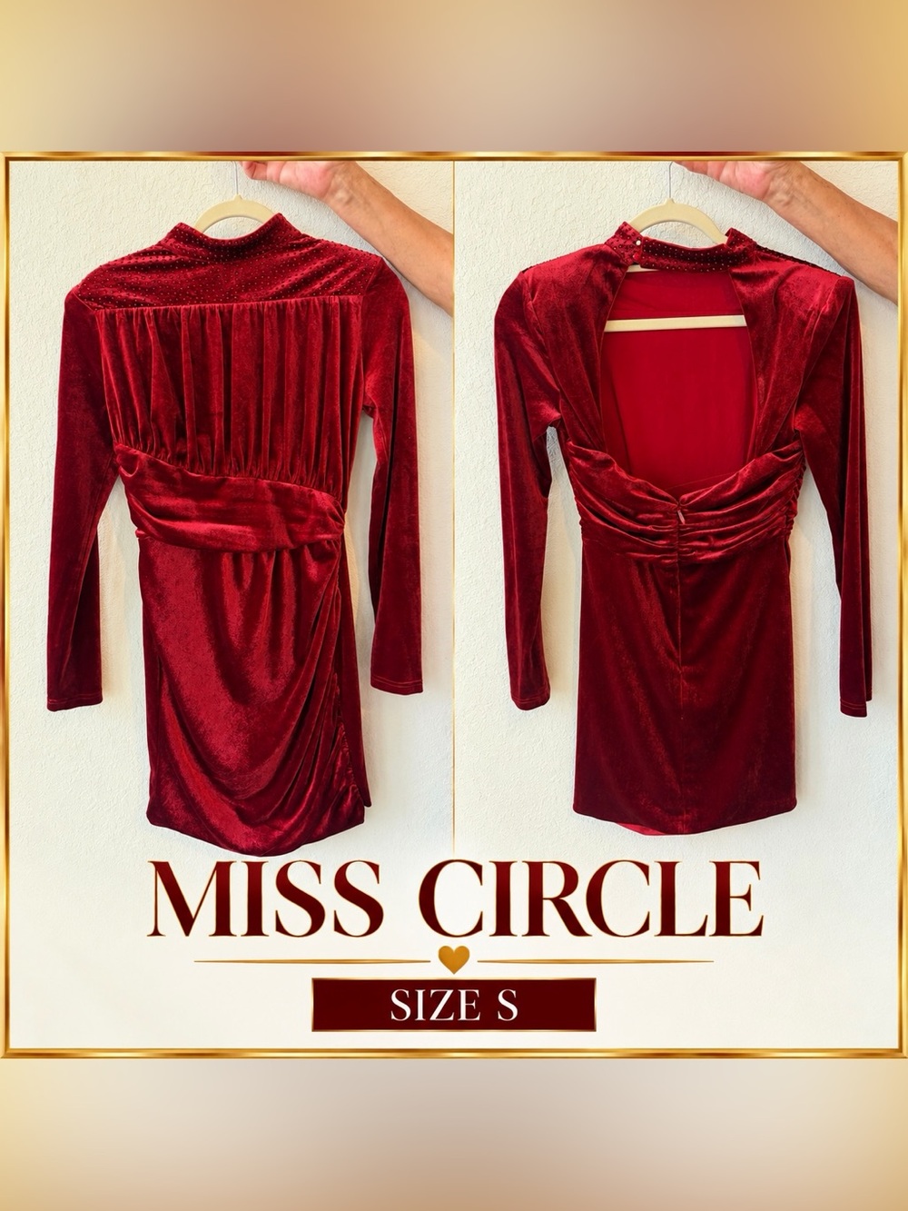 Miss Circle Red Velvet Rhinestone Mini Dress Size S
